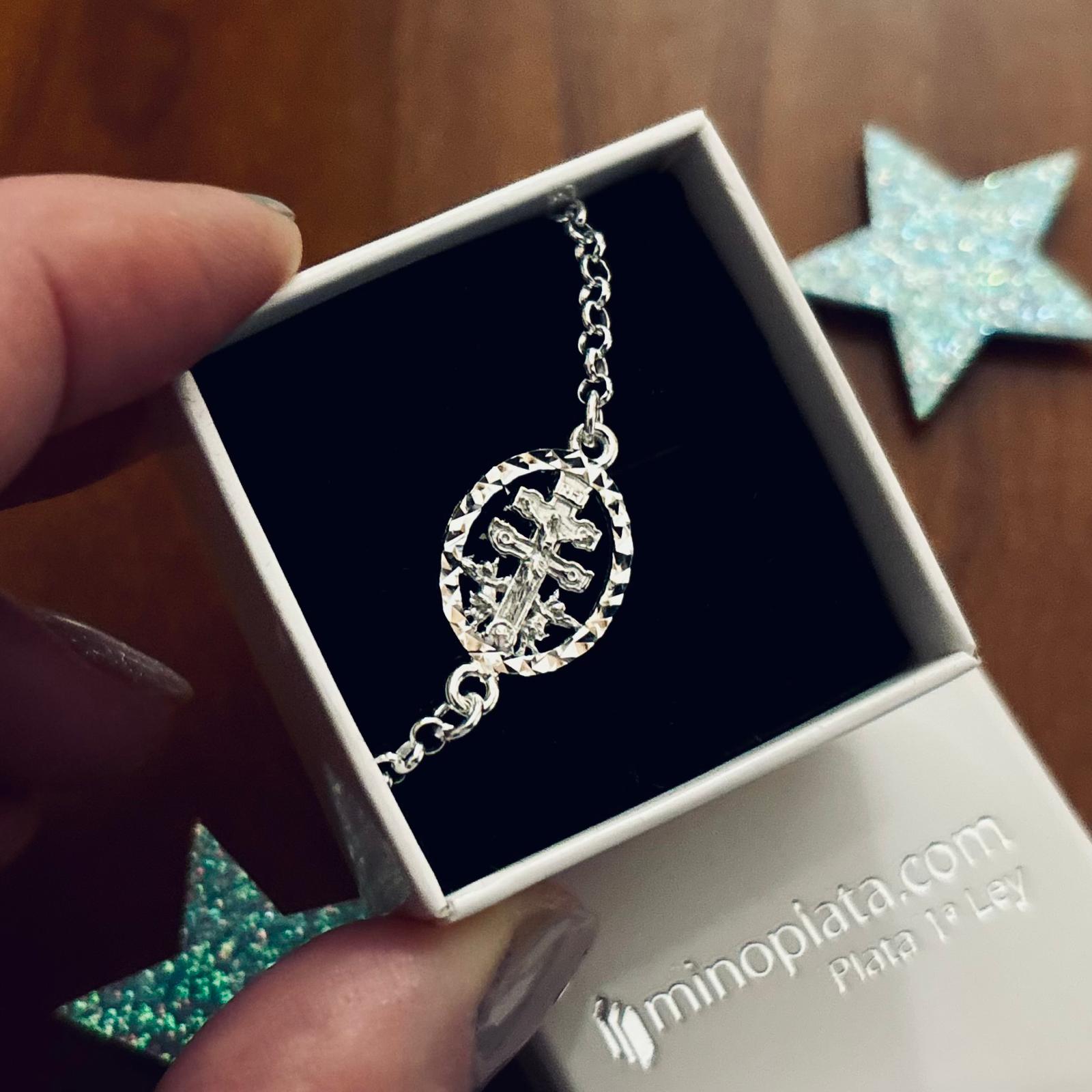 Pulsera Cruz de Caravaca de Plata de ley 925 cerco tallado 5