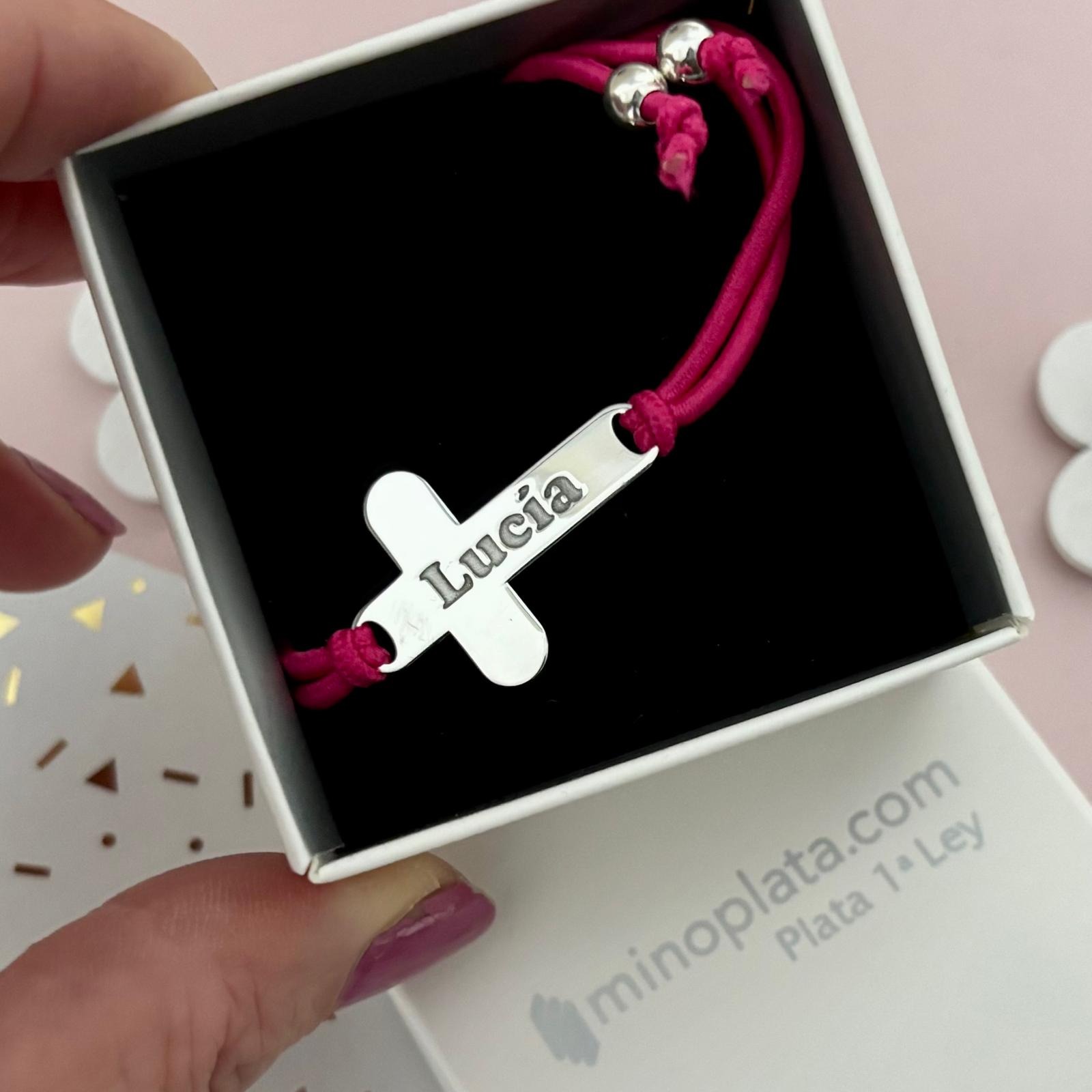 Pulsera goma y cruz de Plata personalizada 3