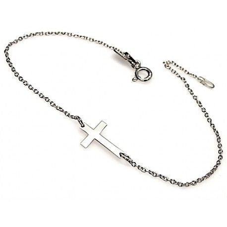 Pulsera de Plata de ley cruz tumbada pequeña