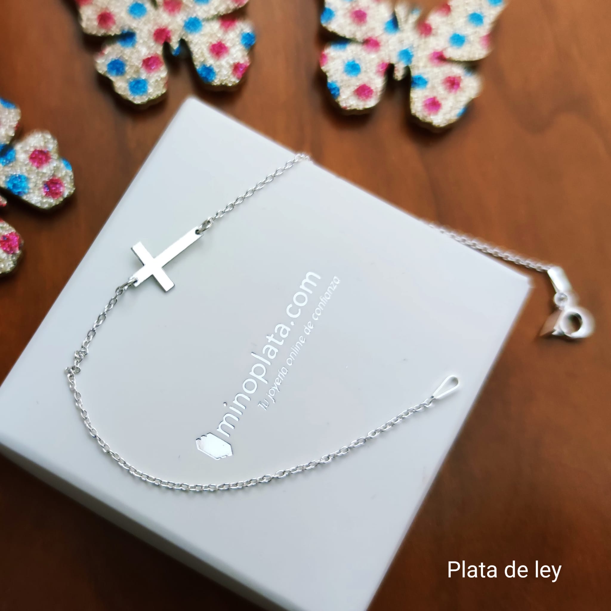 Pulsera de Plata de ley cruz tumbada pequeña 2