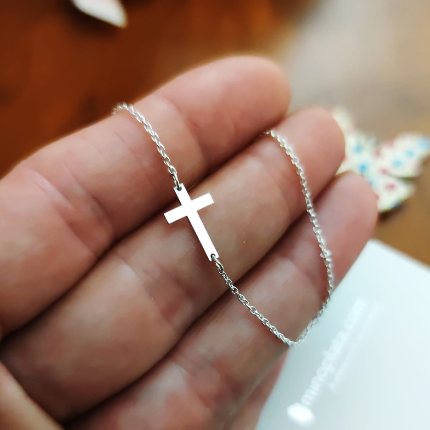 Pulsera de Plata de ley cruz tumbada pequeña 3