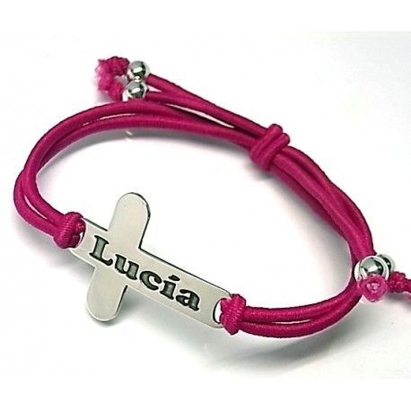 Pulsera goma y cruz de Plata personalizada