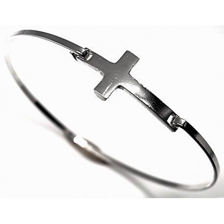 Pulsera cruz de Plata rígida_1