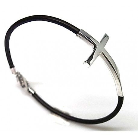 Pulsera cuero con cruz de Plata 1