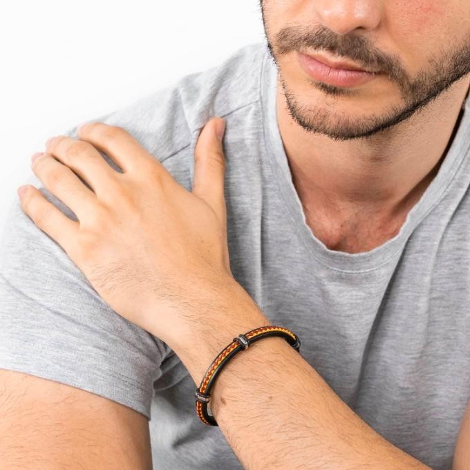 Pulsera España de Caucho negro y Acero inoxidable