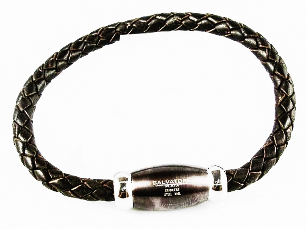Pulsera de Piel marron trenzado motivo de Acero ovalado