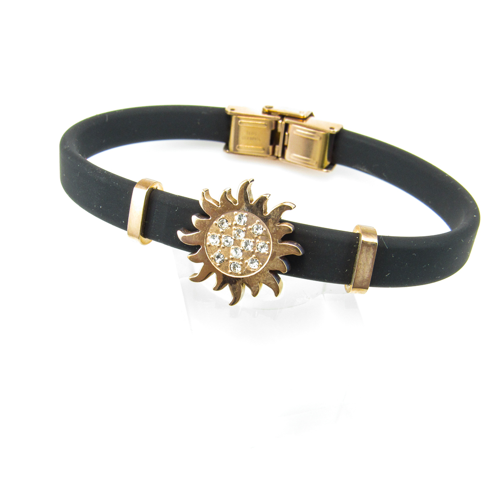 Pulsera Sol de Acero cobre y Caucho negro