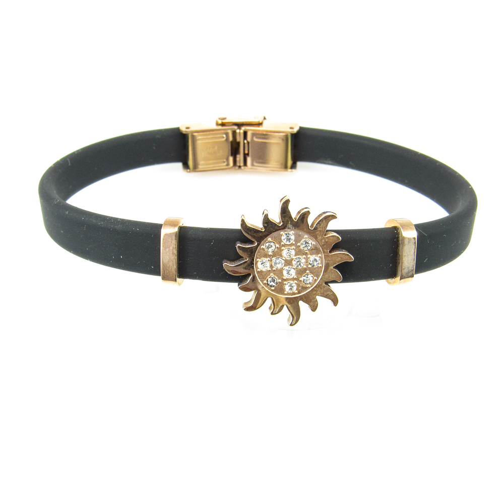 Pulsera Sol de Acero cobre y Caucho negro 1