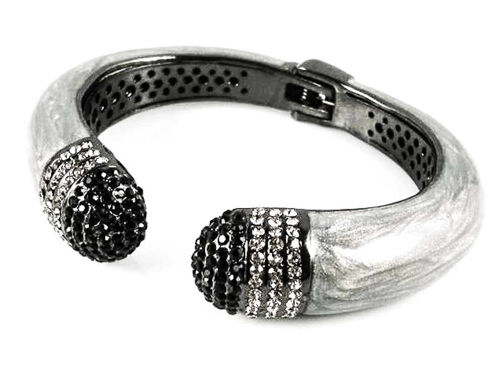 Brazalete gris metal chapado rutenio con cristales