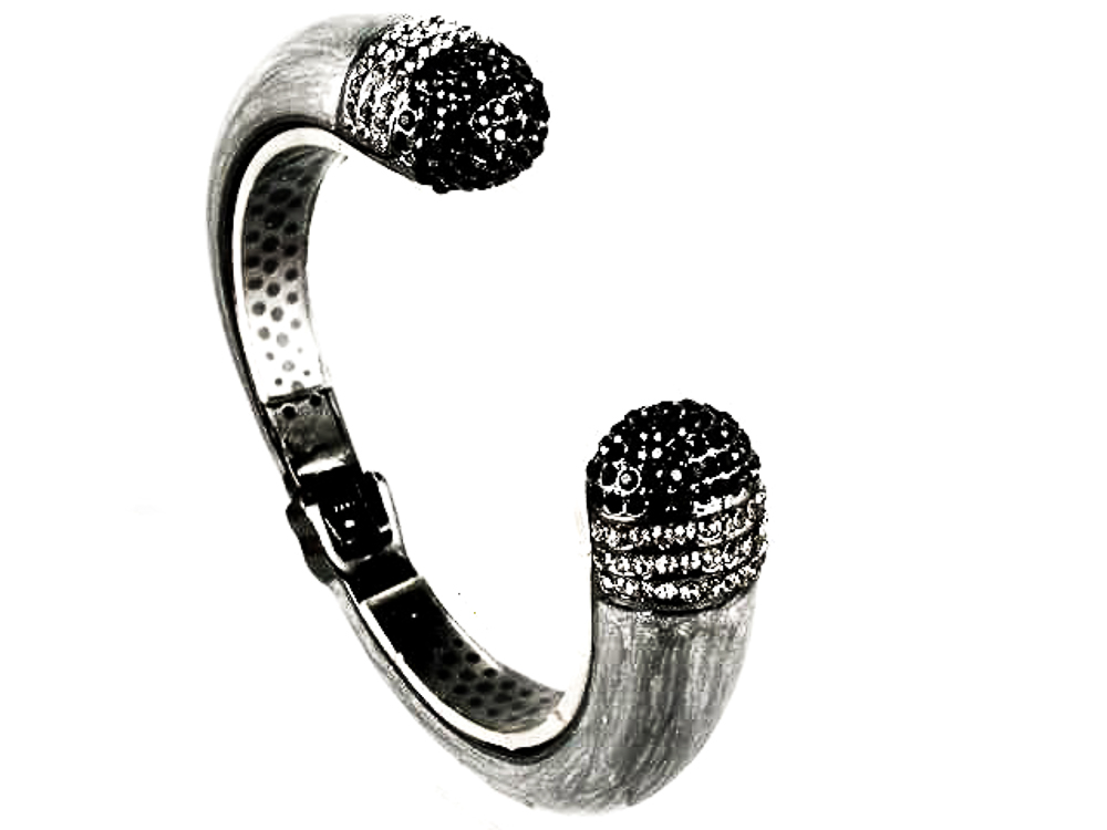 Brazalete gris metal chapado rutenio con cristales 1