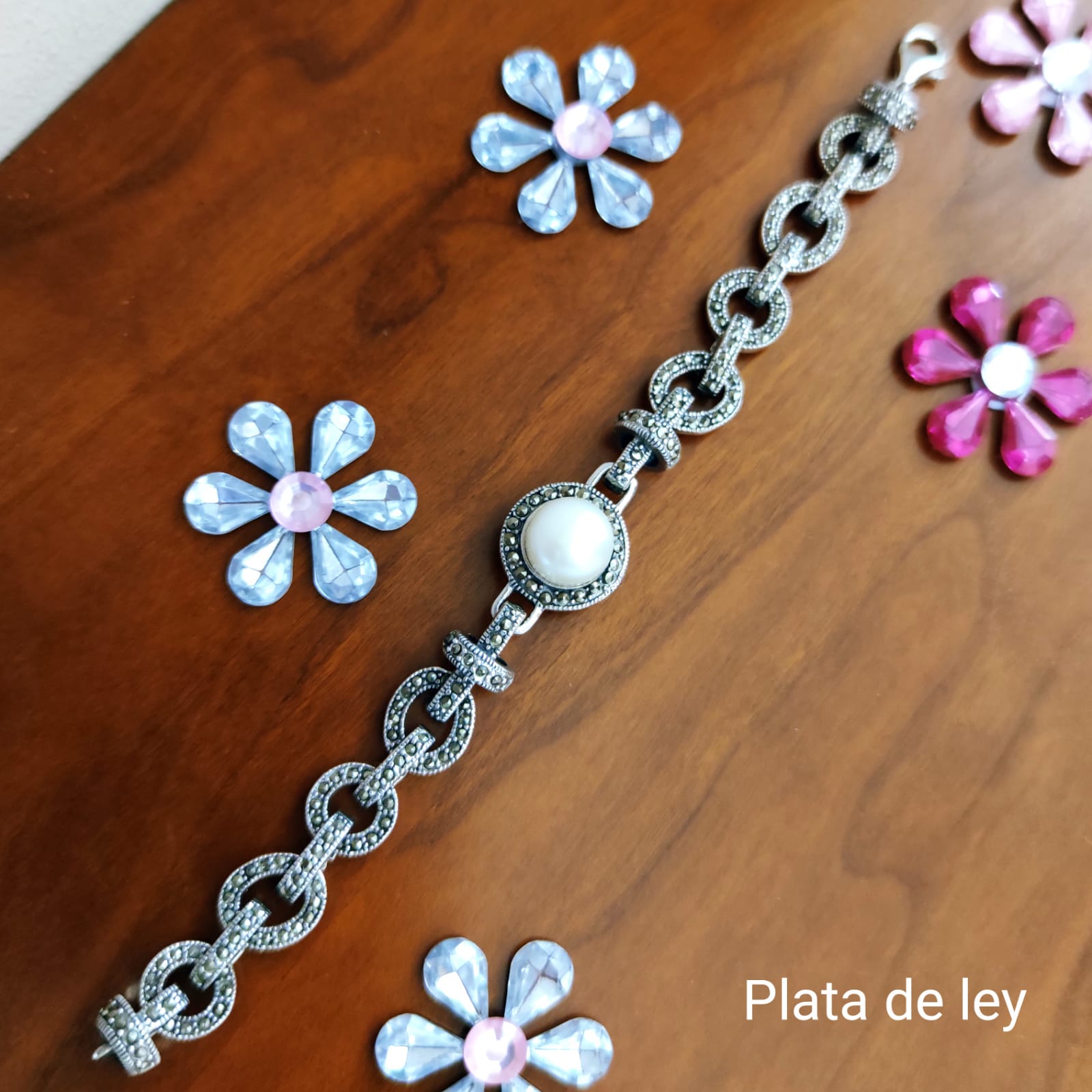 Pulsera de Plata vieja con Marquesitas y Perla cultivada 1