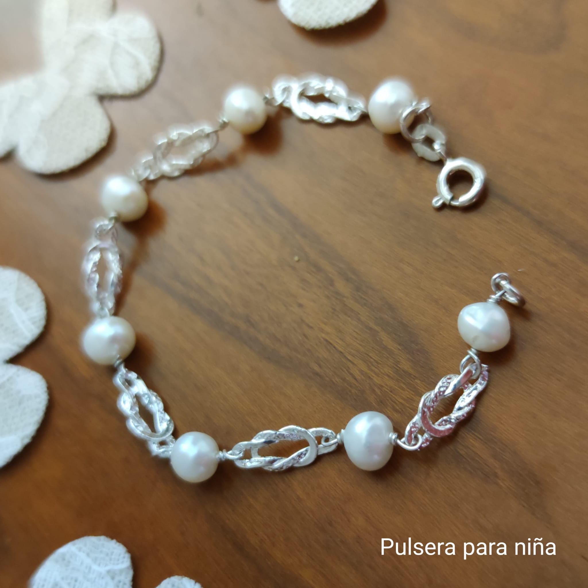 Pulsera Comunión de Plata de ley con Perlas para niña
