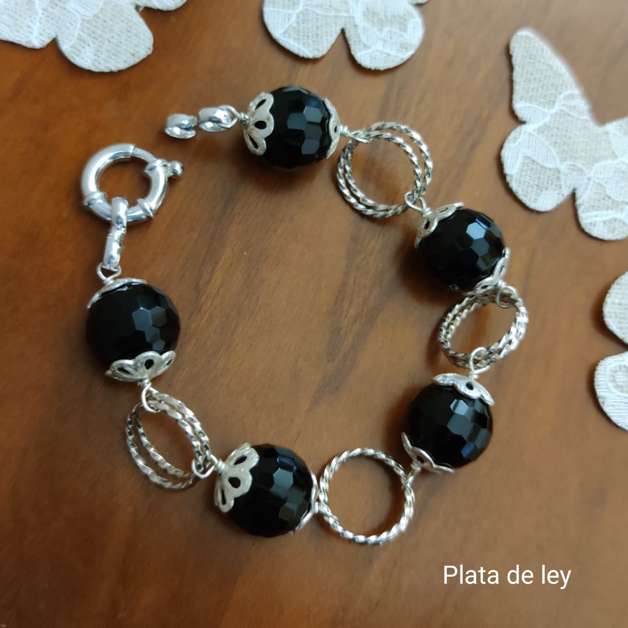 Pulsera de Plata con Bolas de Onix facetado