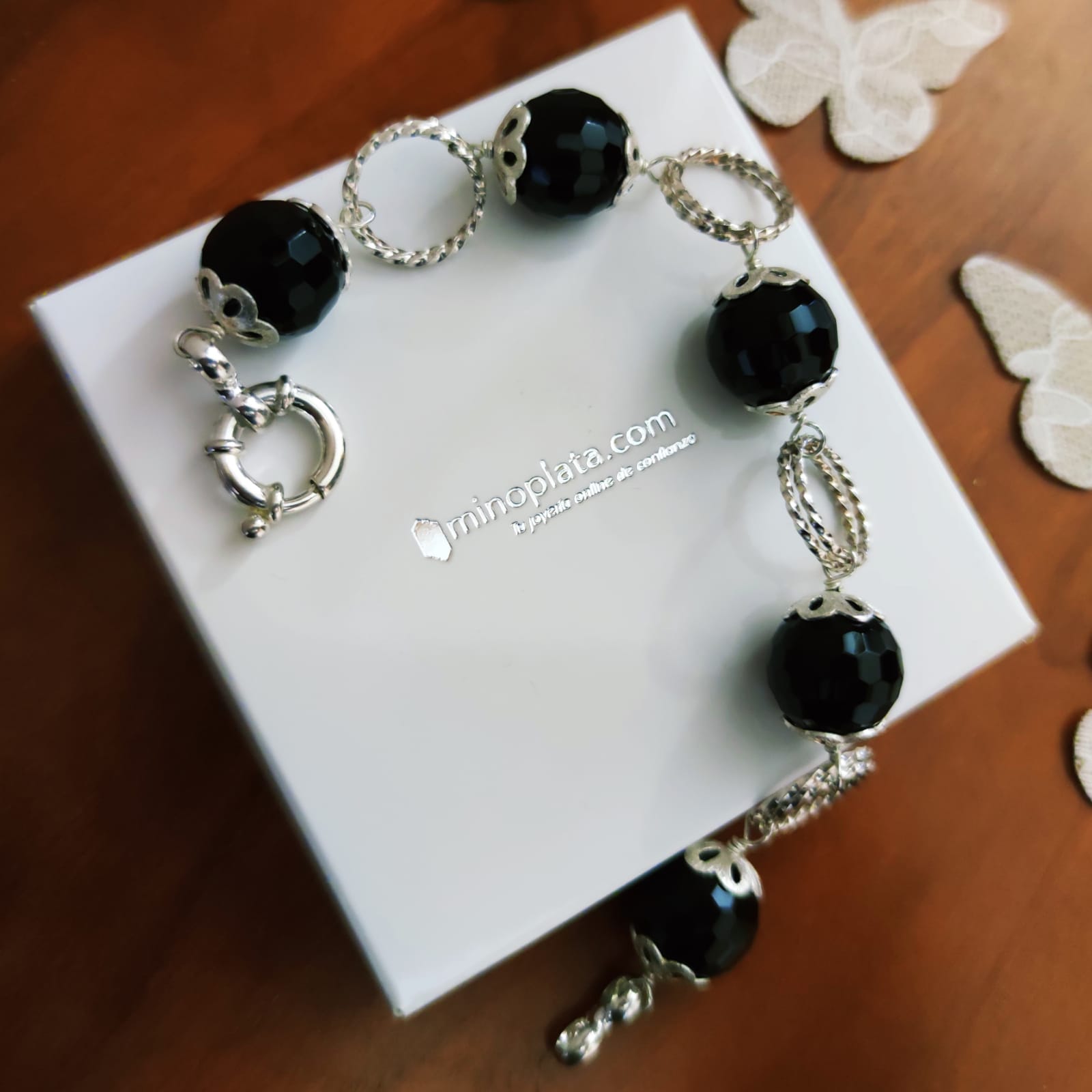 Pulsera de Plata con Bolas de Onix facetado 1