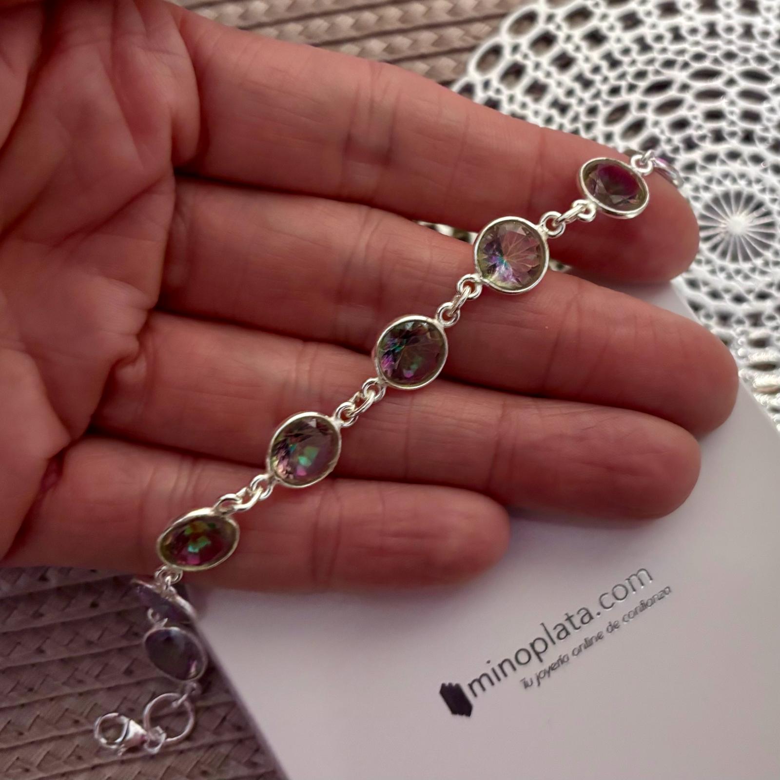 Pulsera círculos 10mm de Plata de ley con piedra natural Topacio Místico 2