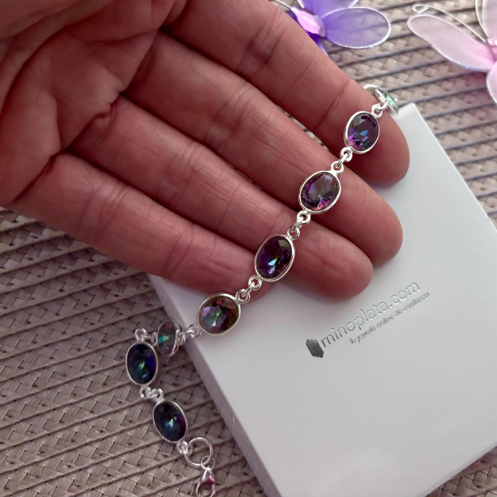 Pulsera de Plata con eslabones ovalados y piedra natural Topacio Místico 1