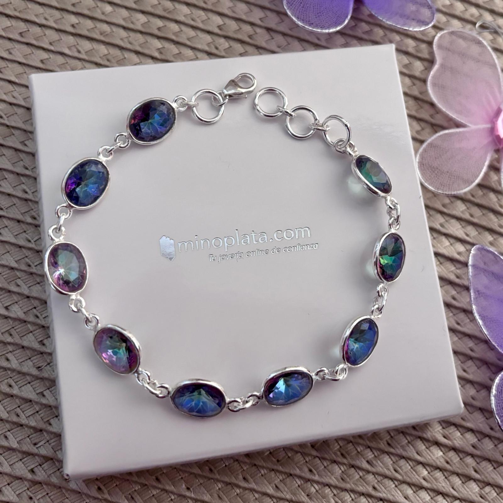 Pulsera de Plata con eslabones ovalados y piedra natural Topacio Místico