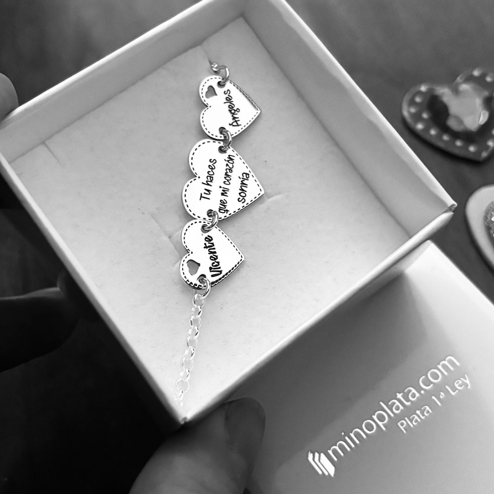 Pulsera corazones mensaje y nombres personalizados de Plata 4