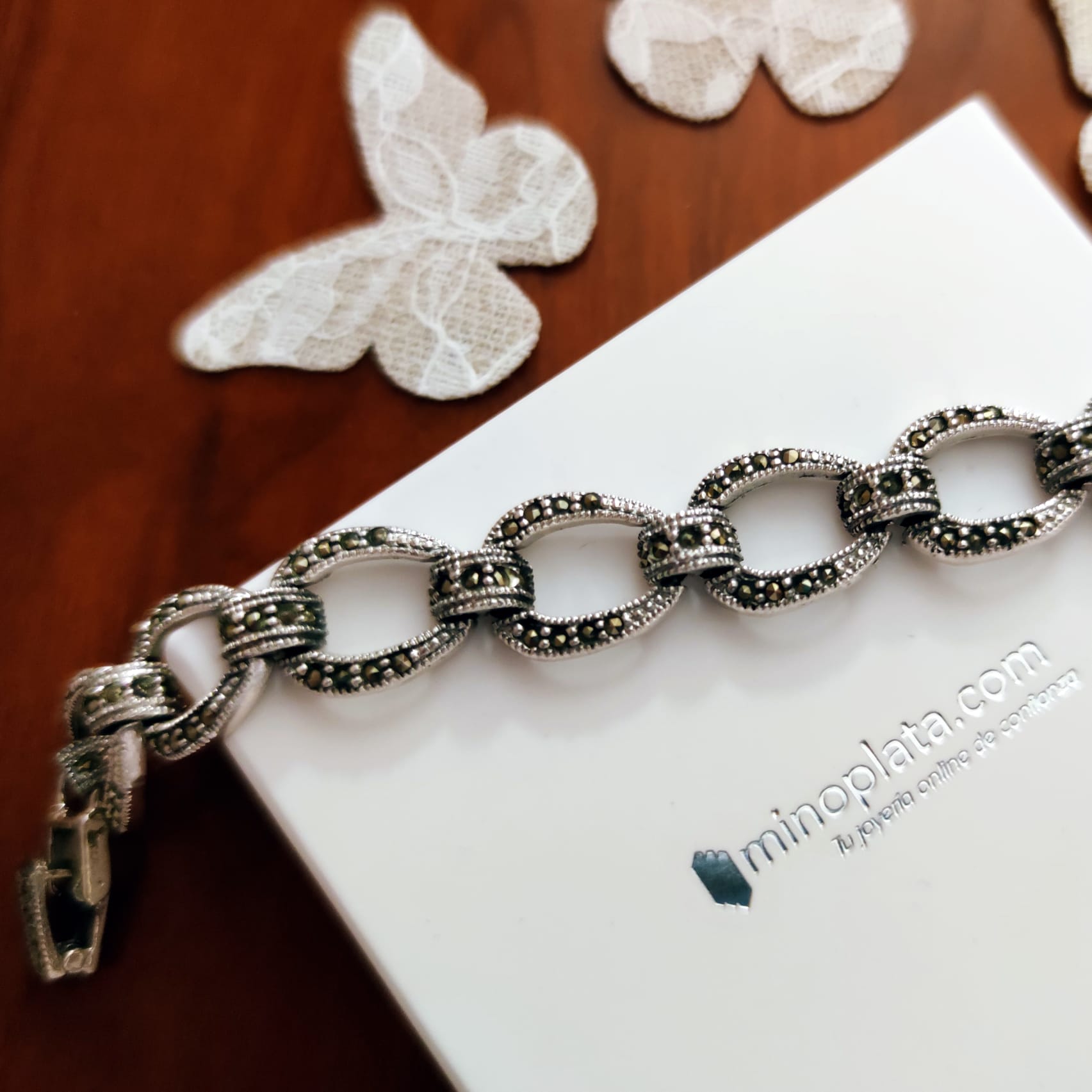 Pulsera de Plata de ley vieja con piedras Marcasitas