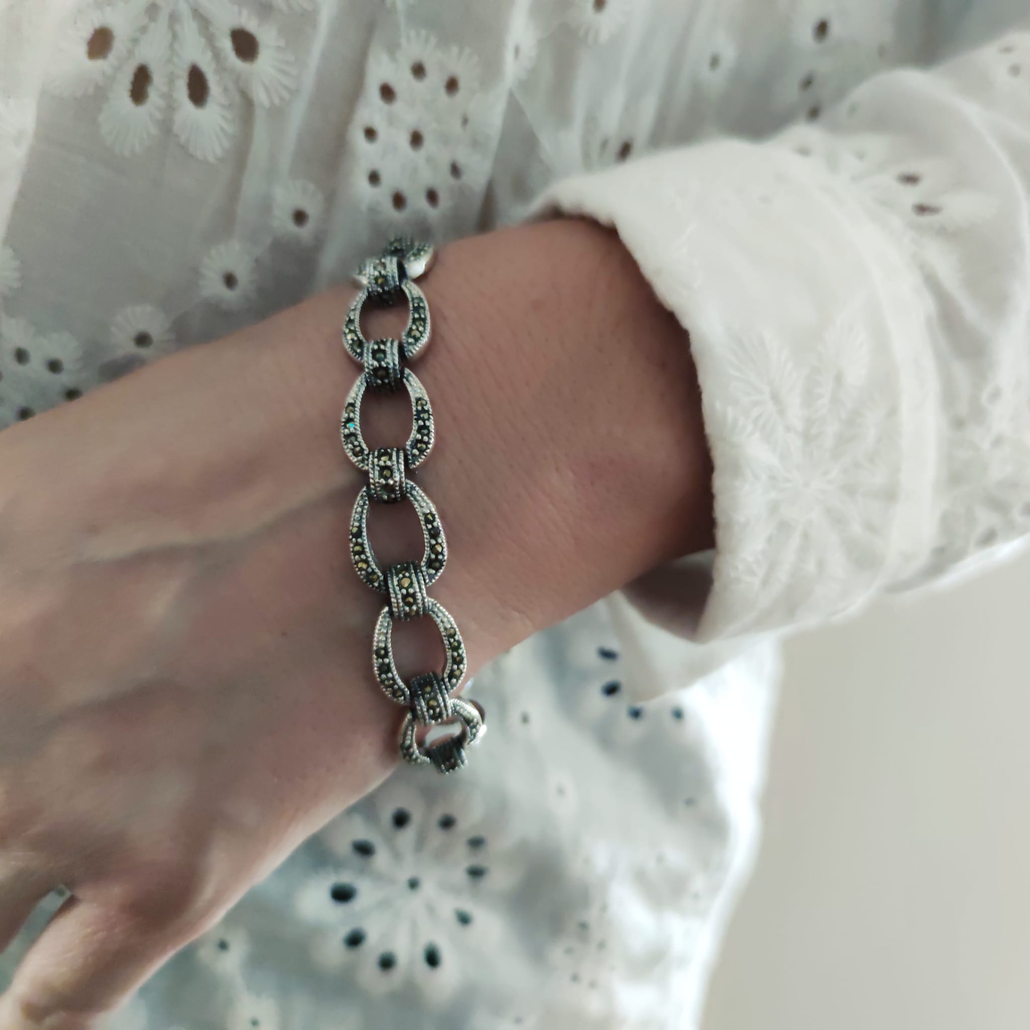 Pulsera de Plata de ley vieja con piedras Marcasitas 2