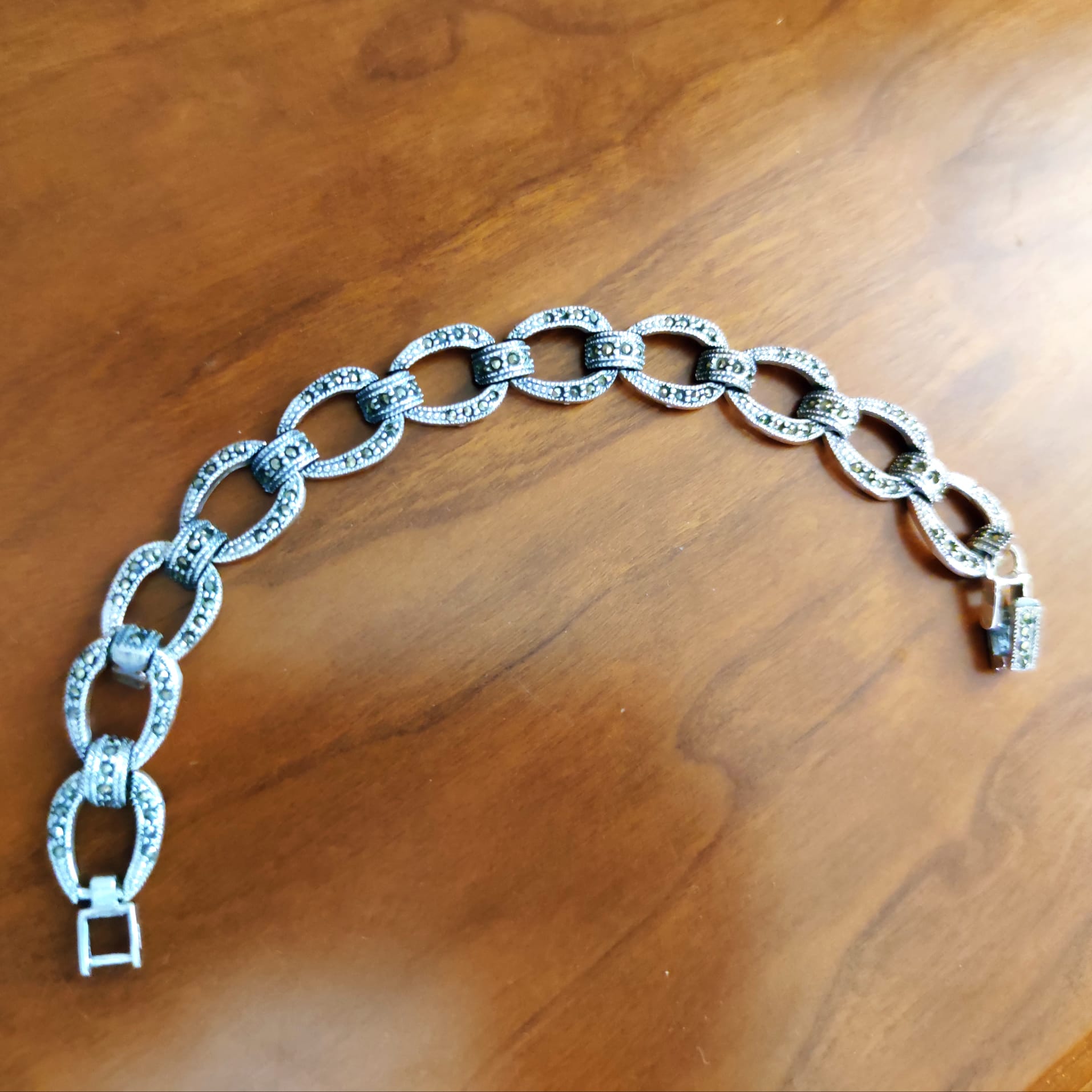 Pulsera de Plata de ley vieja con piedras Marcasitas 4