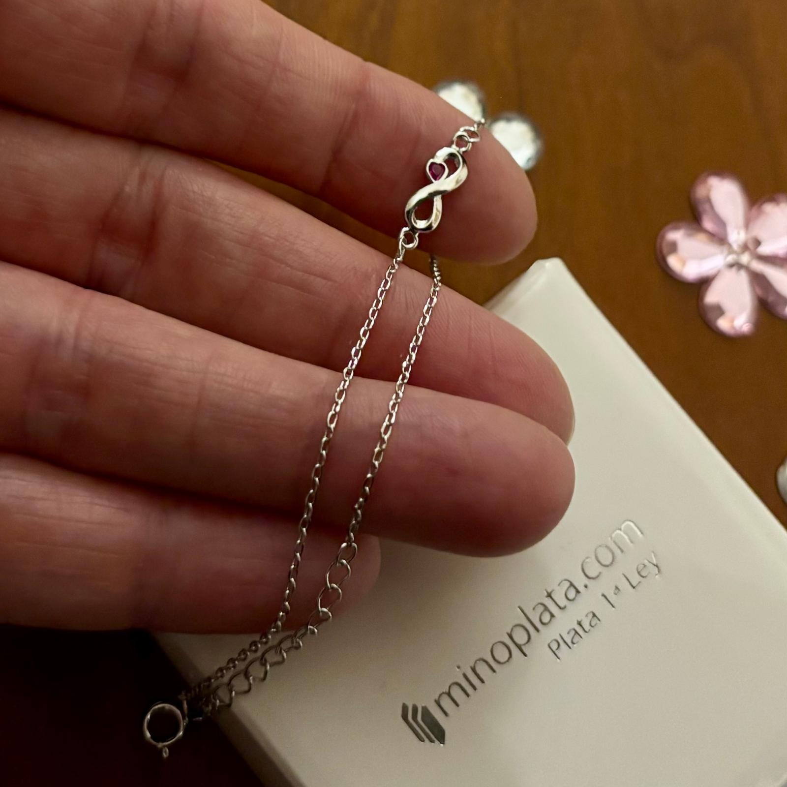 Pulsera fina infinito corazón con Circonita en Plata de ley rodiada 3