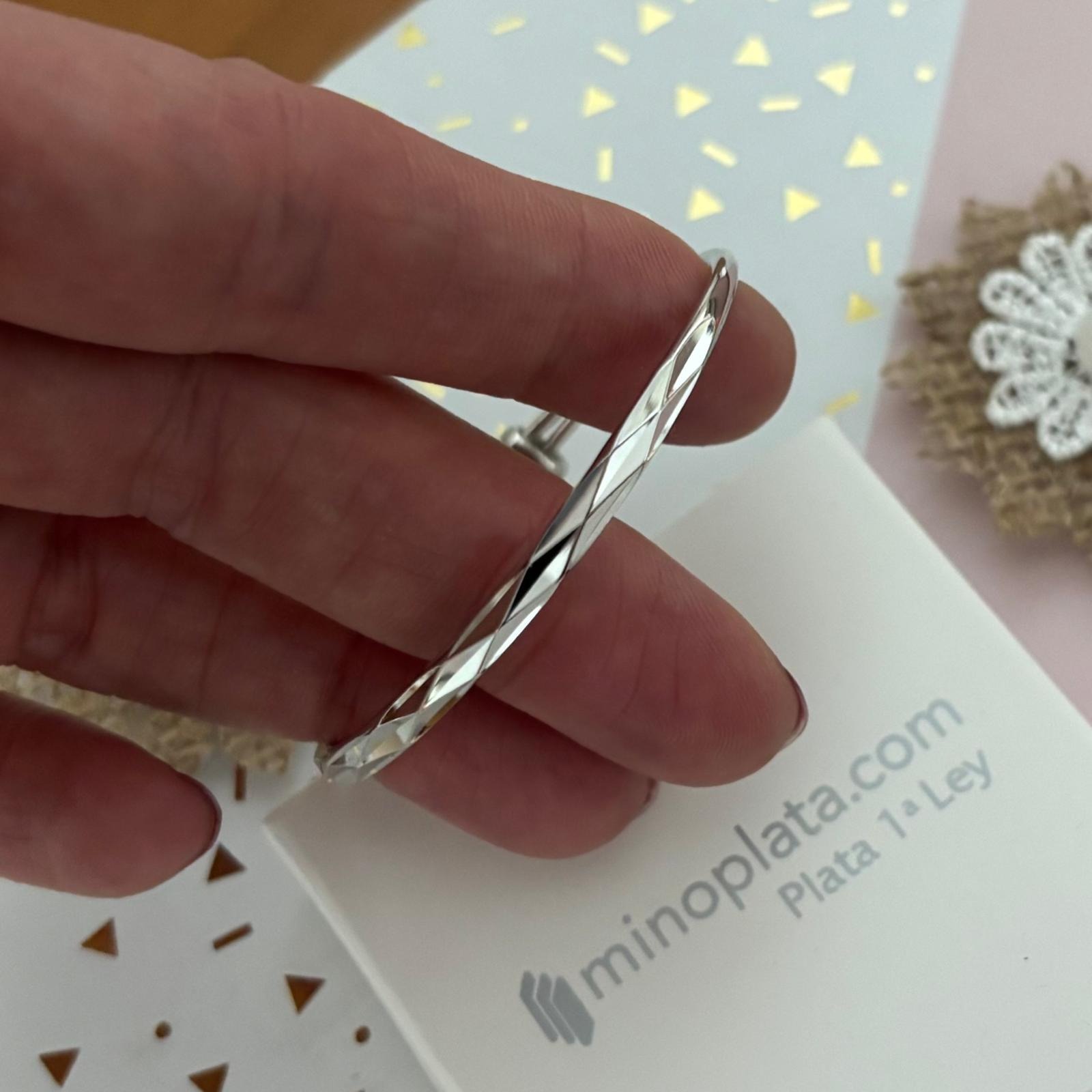 Pulsera media caña infantil ajustable de Plata de ley rodiada 2