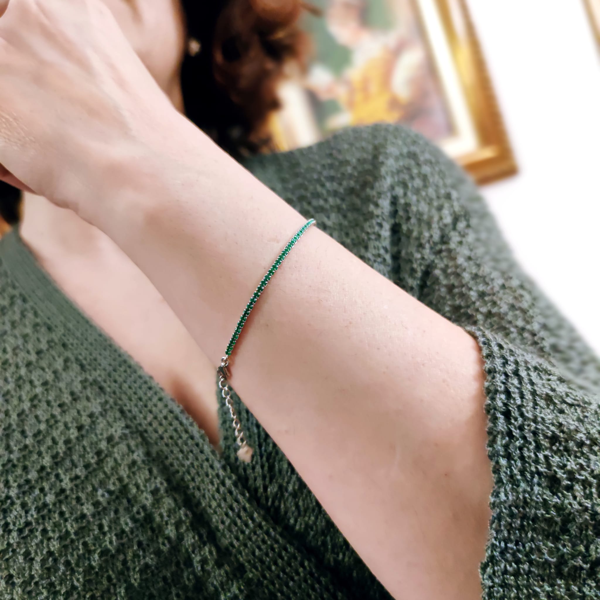 Pulsera de Plata de ley rodiada con Circonitas verdes tipo rivière 1