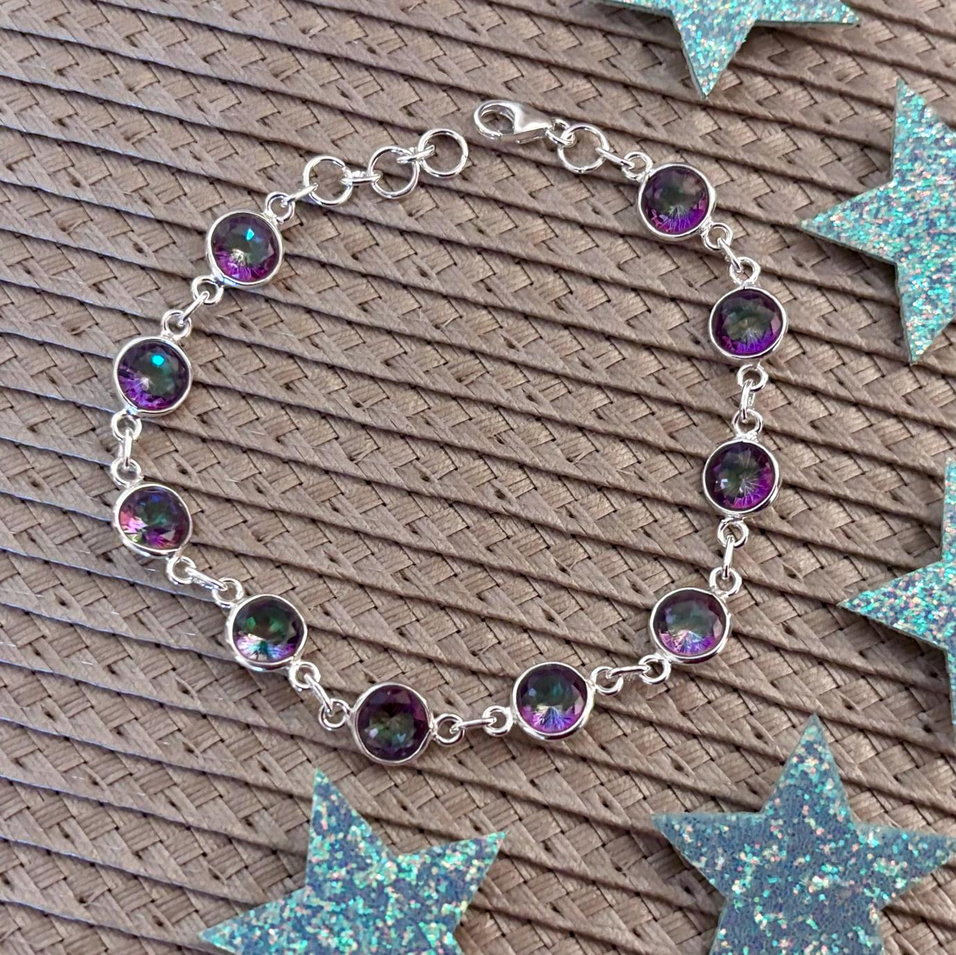 Pulsera de Plata de ley con piedra Topacio Místico piedra 7mm 2