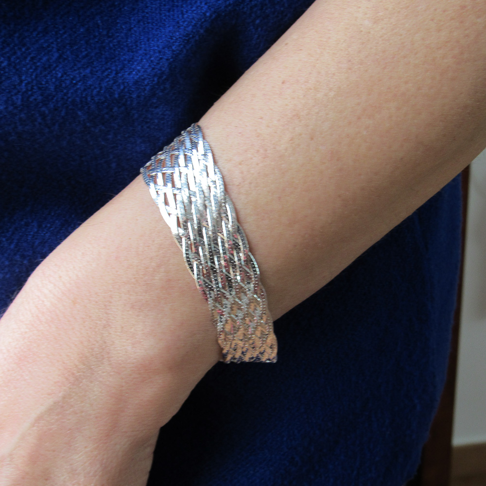 Pulsera ancha trenzada de Plata de ley 1