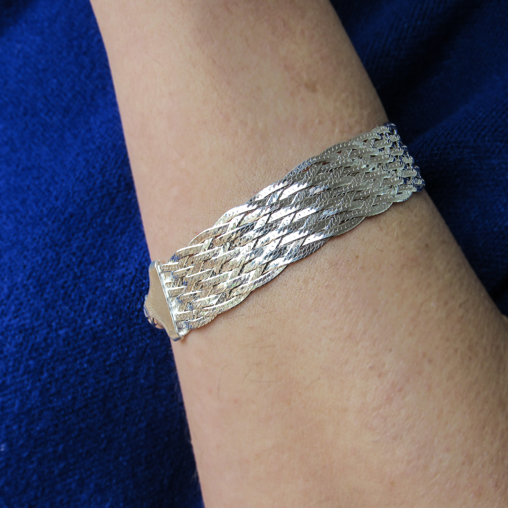 Pulsera ancha trenzada de Plata de ley 2