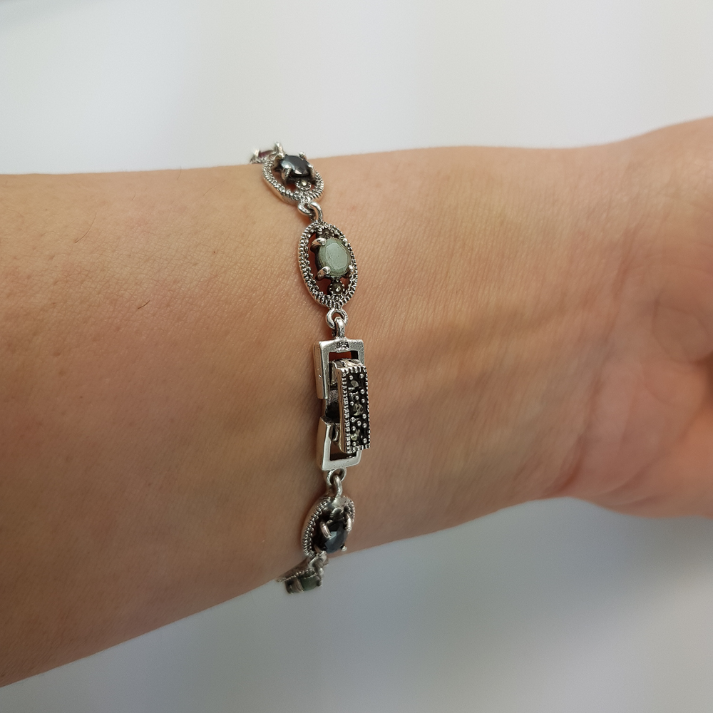 Pulsera en Plata vieja con Marcasitas y piedras color 2
