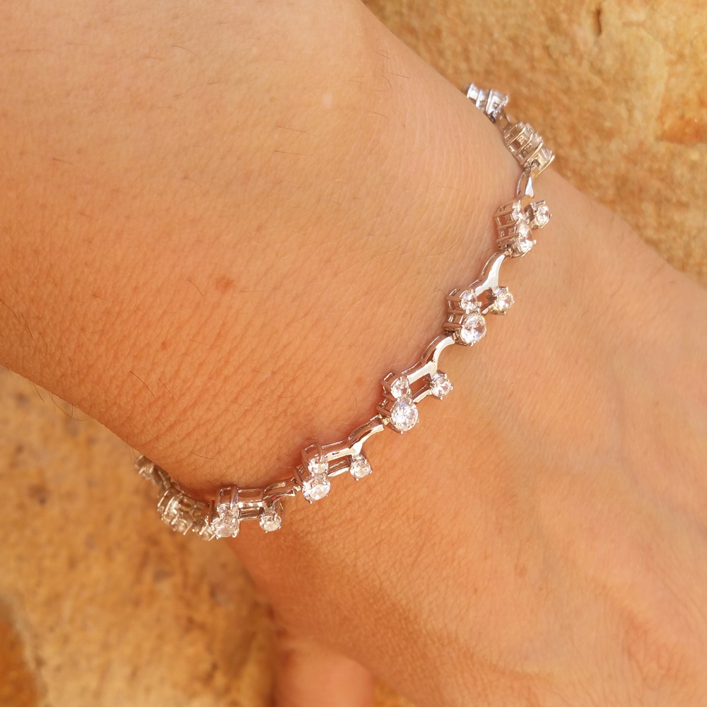 Pulsera chica de Plata rodiada y Circonitas blancas 1