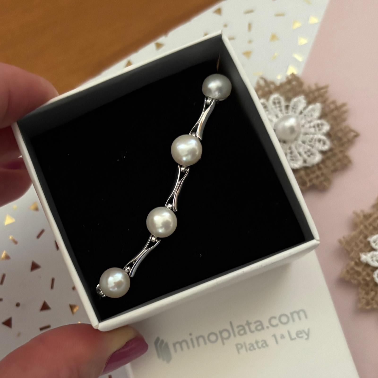 Pulsera de Plata de ley rodiada con Perlas cultivadas 3
