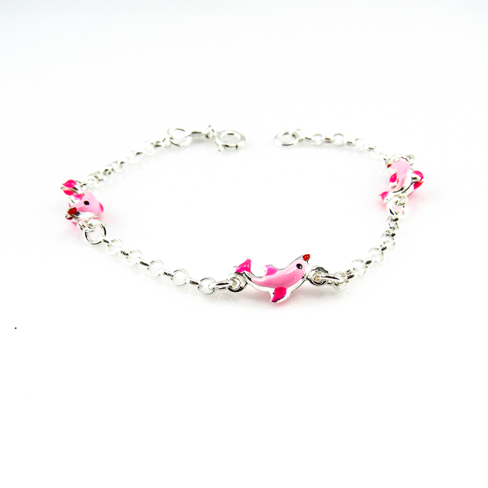 Pulsera infantil de Plata de ley con delfines