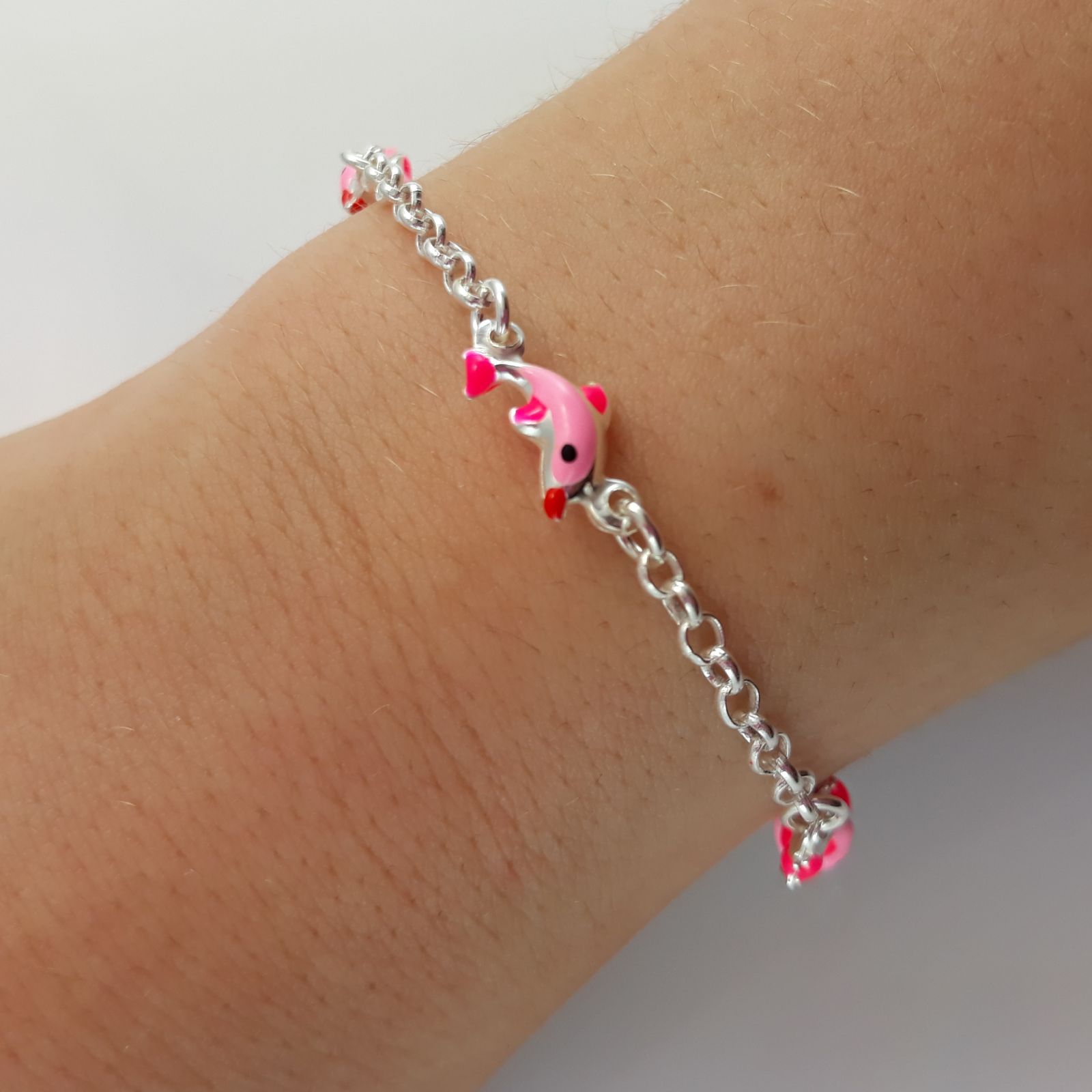 Pulsera infantil de Plata de ley con delfines 1