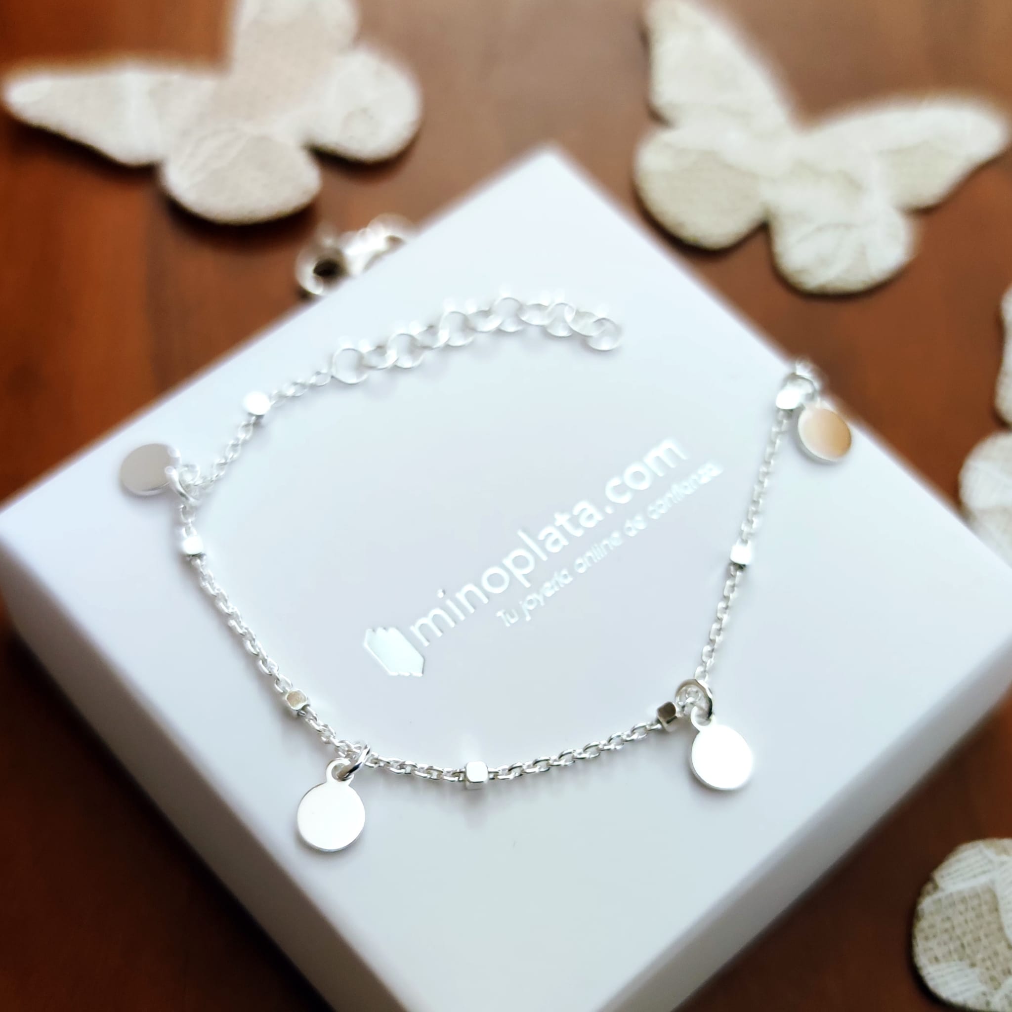 Pulsera discos colgantes de Plata de ley para mujer 2