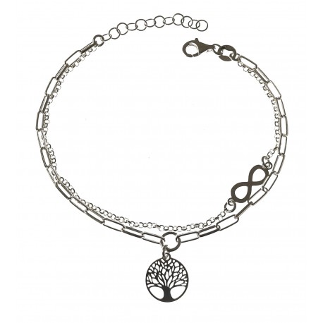 Pulsera doble infinito y árbol de la vida de Plata de ley
