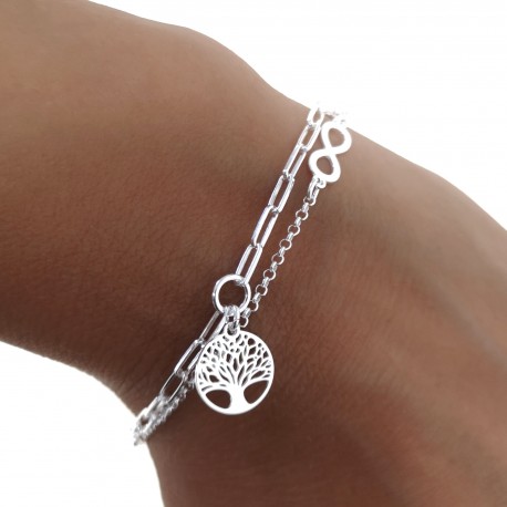 Pulsera doble infinito y árbol de la vida de Plata de ley 1