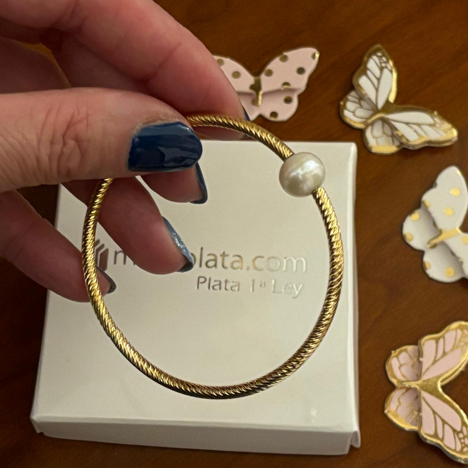 Pulsera elástica de Plata de ley chapada en Oro con Perla cultivada