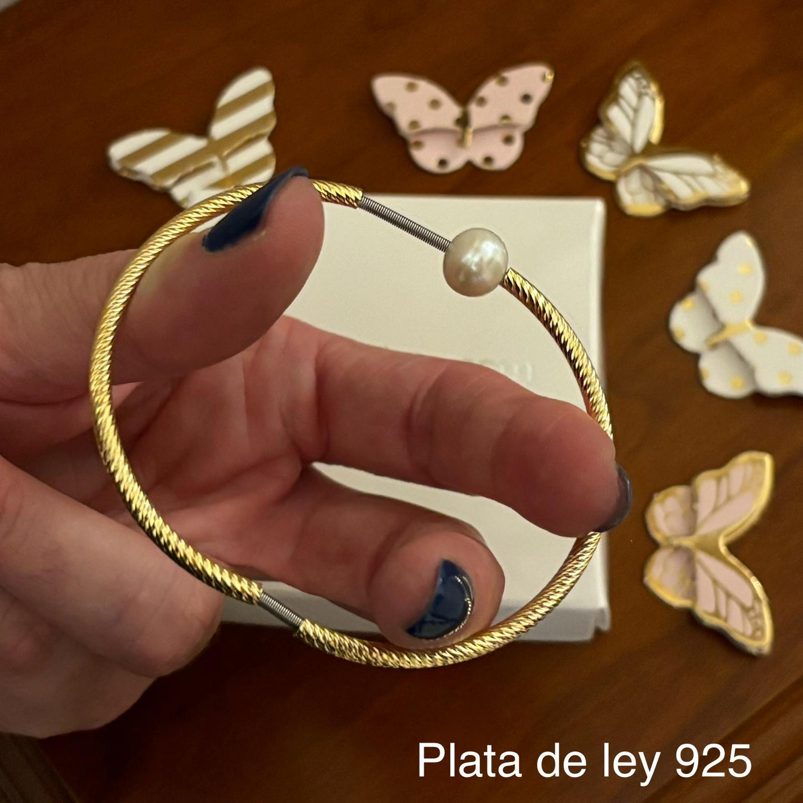 Pulsera elástica de Plata de ley chapada en Oro con Perla cultivada 2