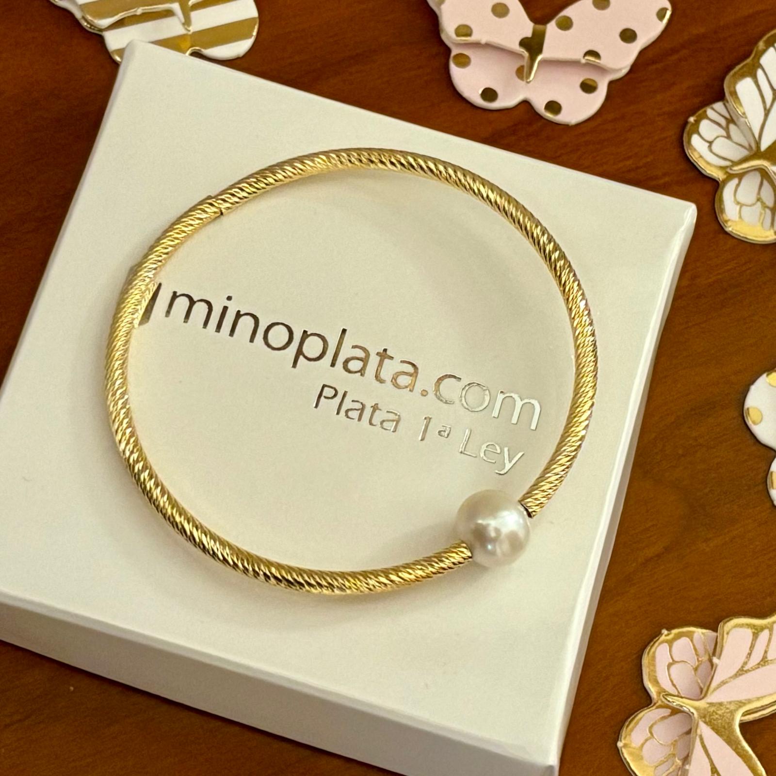 Pulsera elástica de Plata de ley chapada en Oro con Perla cultivada 3