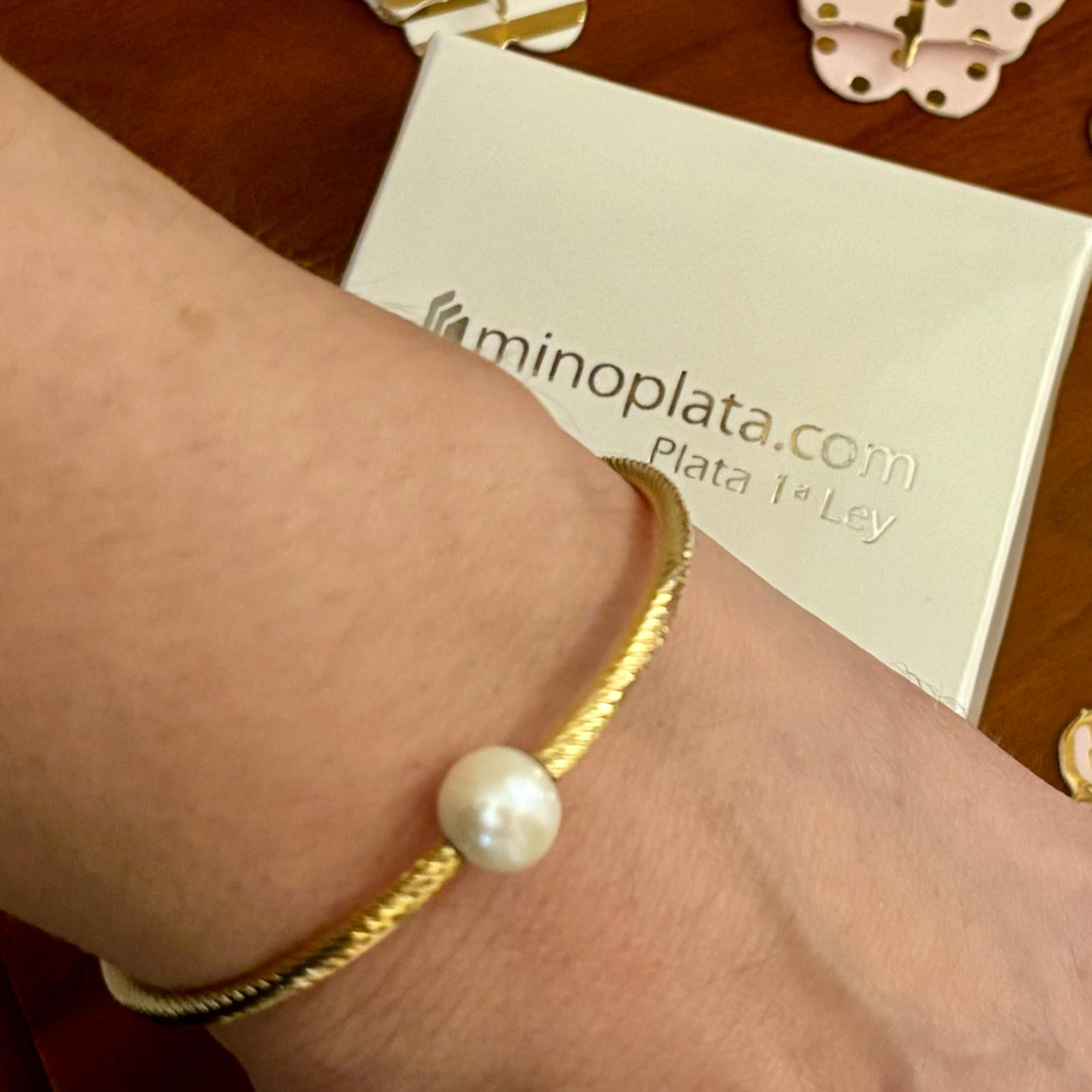 Pulsera elástica de Plata de ley chapada en Oro con Perla cultivada 4
