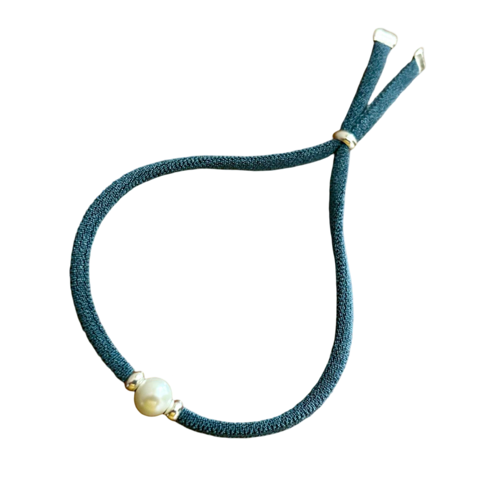 Pulsera azul elástica y ajustable con Perla cultivada y Plata de ley 925 1