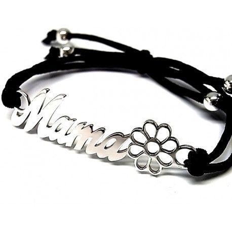 Pulsera elástica mamá de Plata de ley