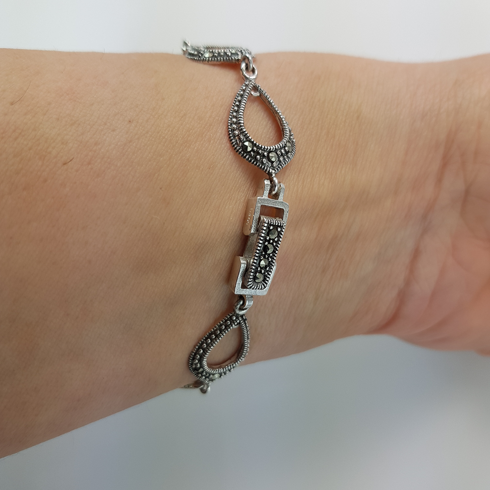 Pulsera con Marcasitas en Plata de ley envejecida 1