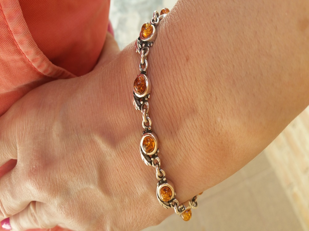 Pulsera Ambar con hojas de Plata de Ley_1