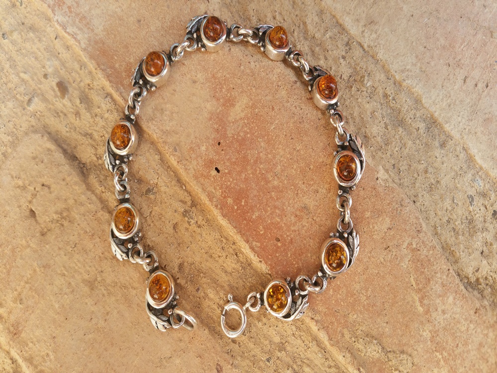 Pulsera Ambar con hojas de Plata de Ley 3