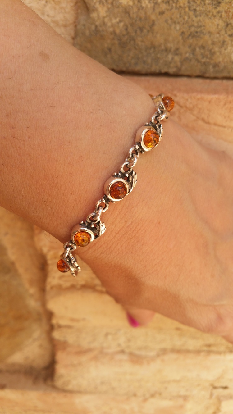 Pulsera Ambar con hojas de Plata de Ley 4