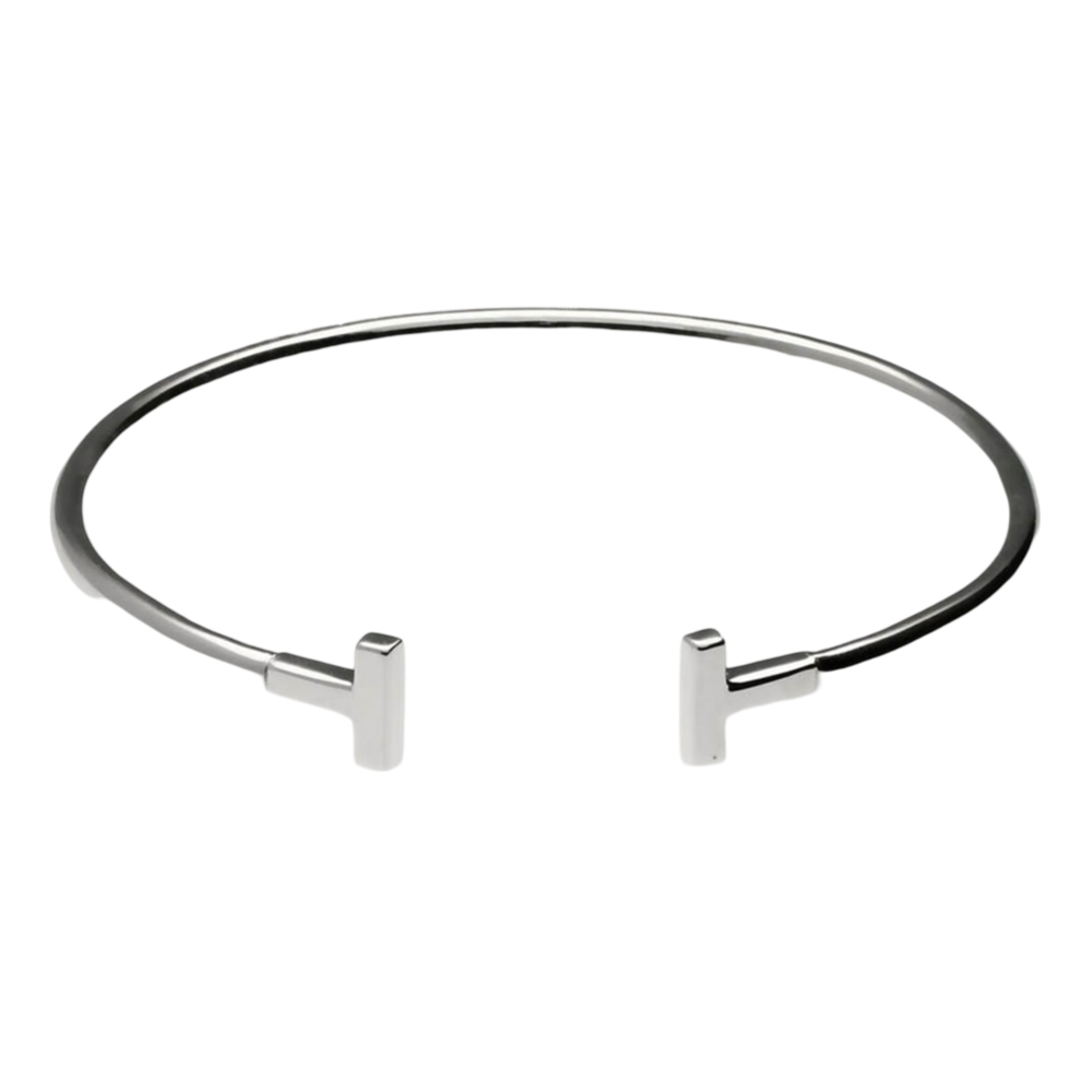 Pulsera brazalete remates T lisa de Plata de ley rodiada